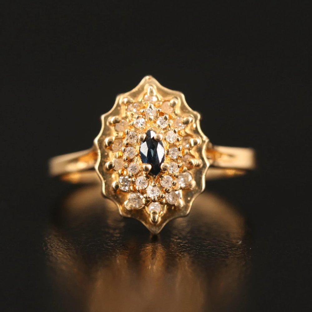 14K Vintage .15 ctw Diamond & Sapphire Cluster Ring